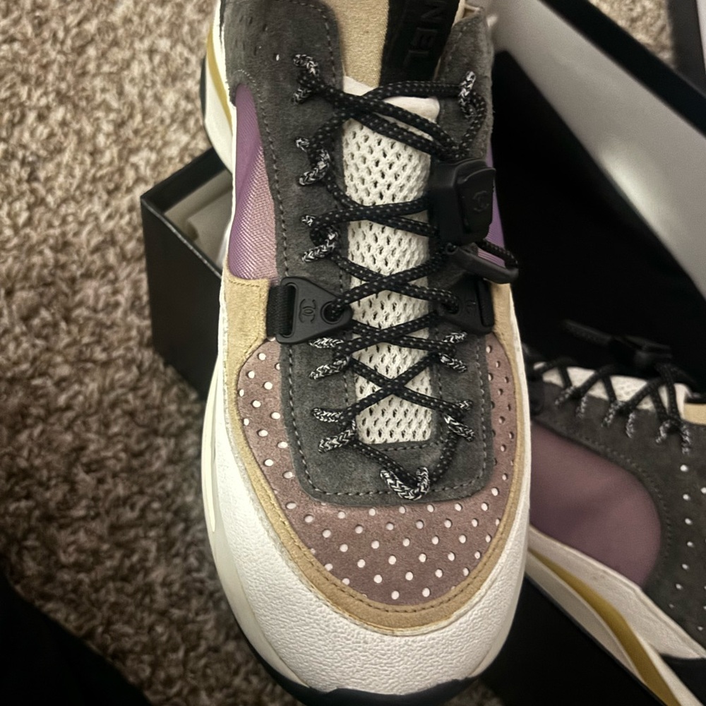 Women's CHANEL Designer Sneakers in Gray and Cream - Picture 4 of 9